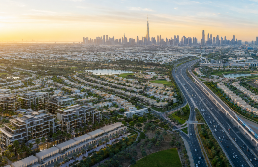 Aerial view of Dubai residential growth corridors and infrastructure
